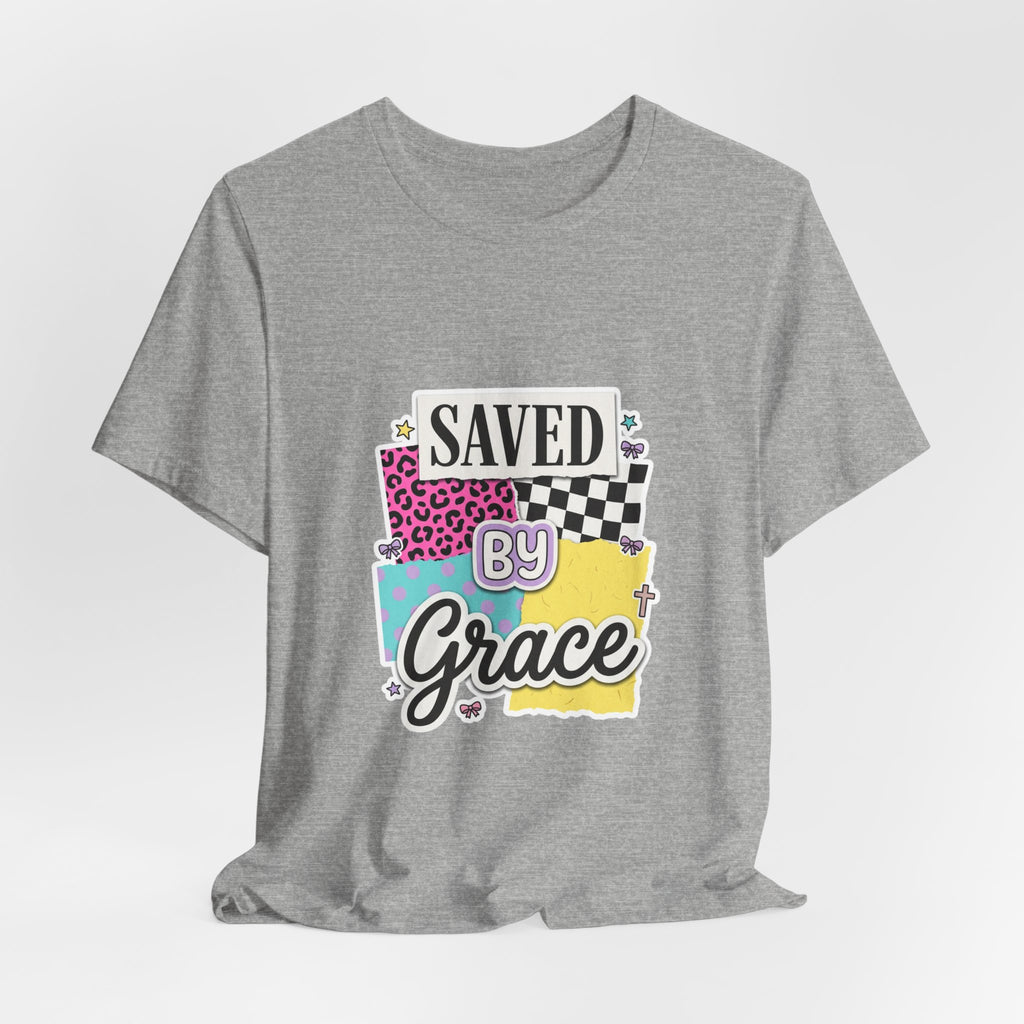 Saved by Grace Tee | Christian faith shirt, colorful scripture design