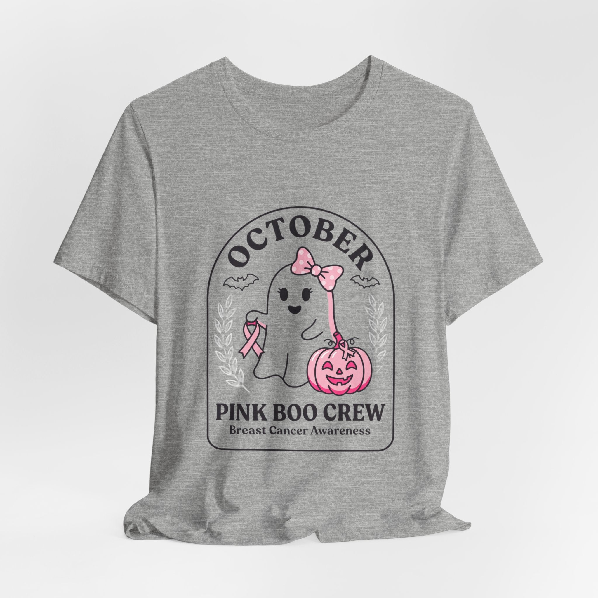 Pink Boo Crew October Ghost T-Shirt | Breast Cancer Awareness Ribbon