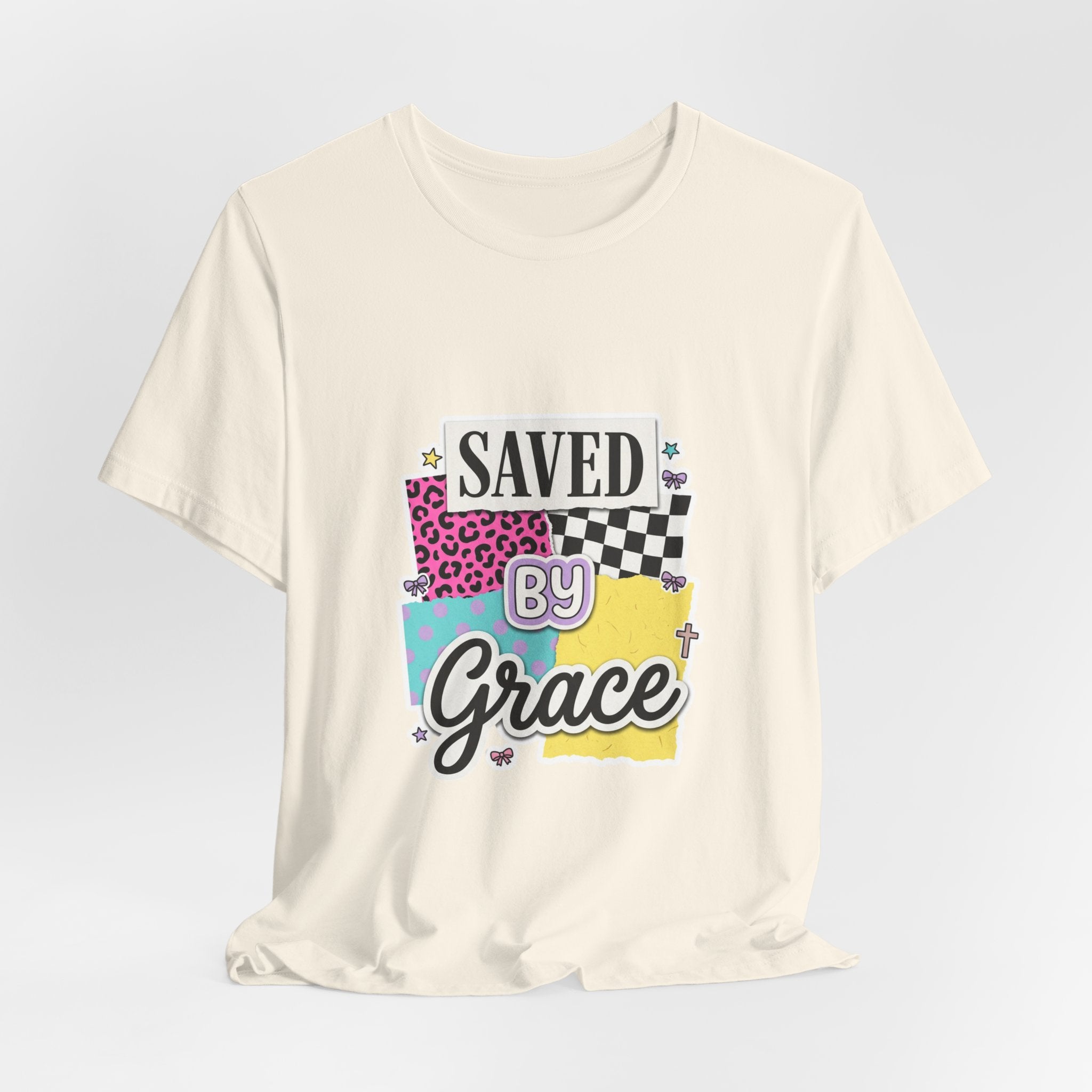 Saved by Grace Tee | Christian faith shirt, colorful scripture design