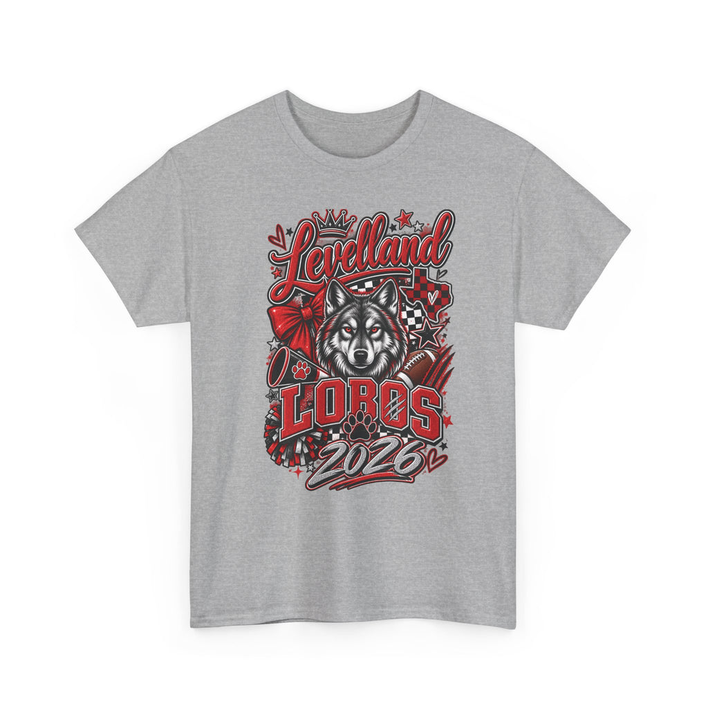 Levelland Lobos 2026 Graphic Tee — Red & Black Wolf School Spirit Shirt
