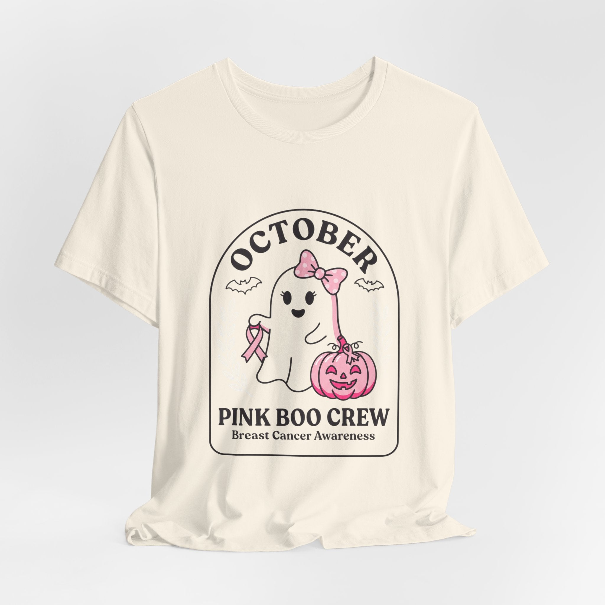 Pink Boo Crew October Ghost T-Shirt | Breast Cancer Awareness Ribbon