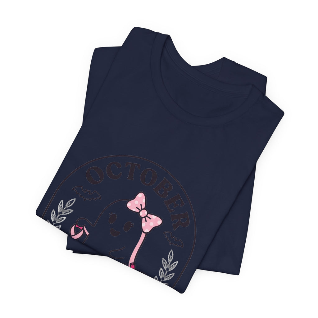Pink Boo Crew October Ghost T-Shirt | Breast Cancer Awareness Ribbon
