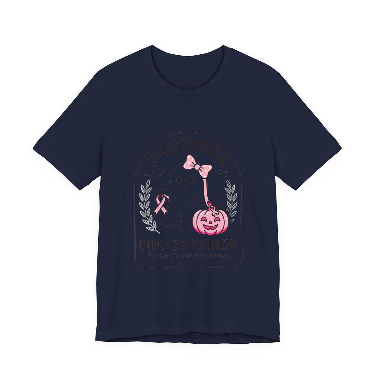 Pink Boo Crew October Ghost T-Shirt | Breast Cancer Awareness Ribbon