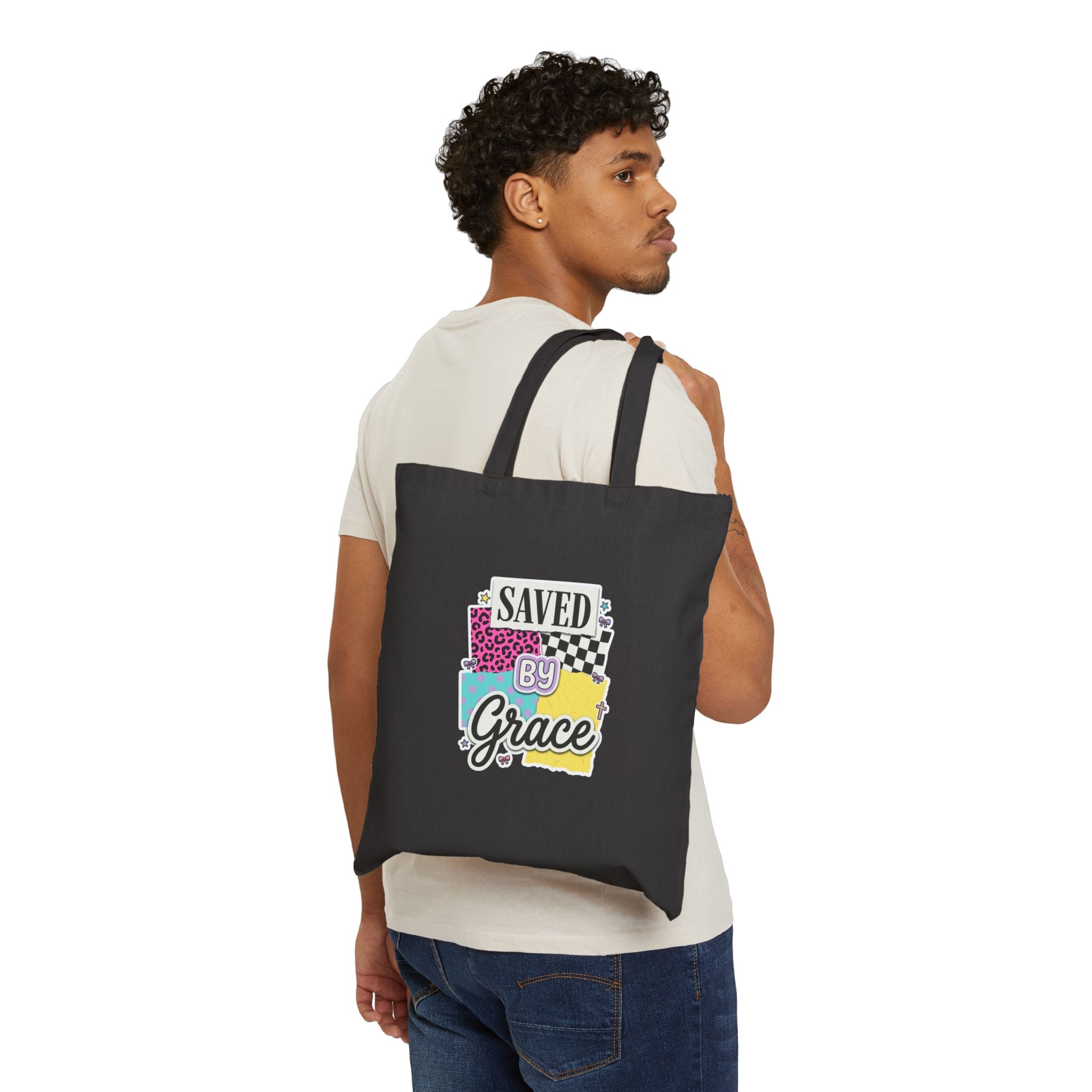 Saved by Grace Tote | Christian Faith Rainbow Scripture Design