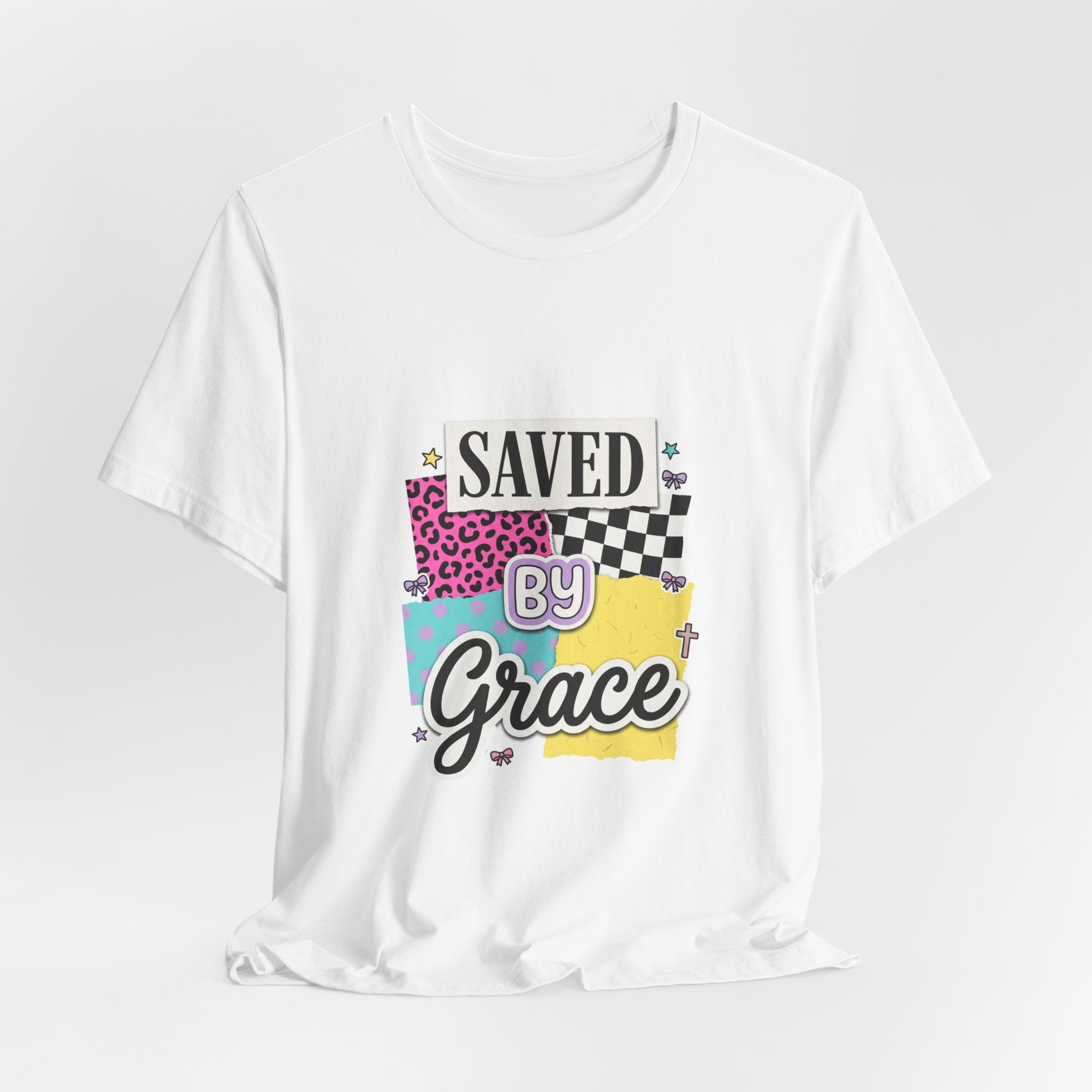 Saved by Grace Tee | Christian faith shirt, colorful scripture design