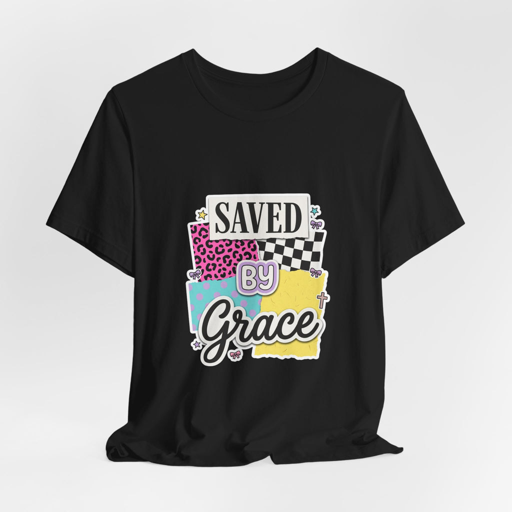 Saved by Grace Tee | Christian faith shirt, colorful scripture design