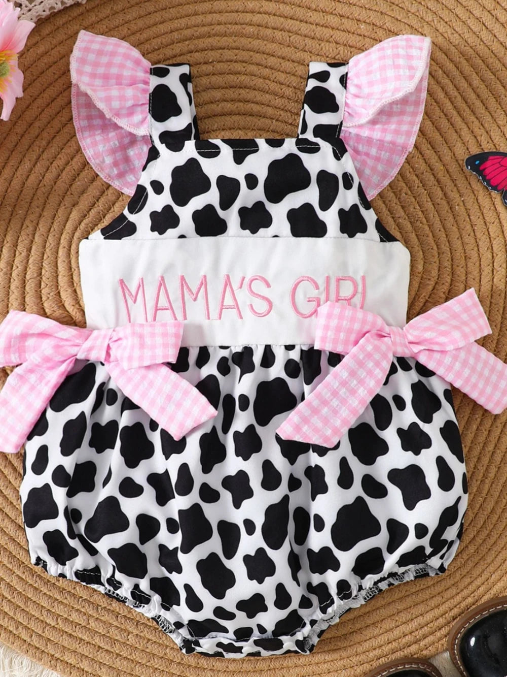 Mamas Girl Cow Print Ruffle OnePiece
