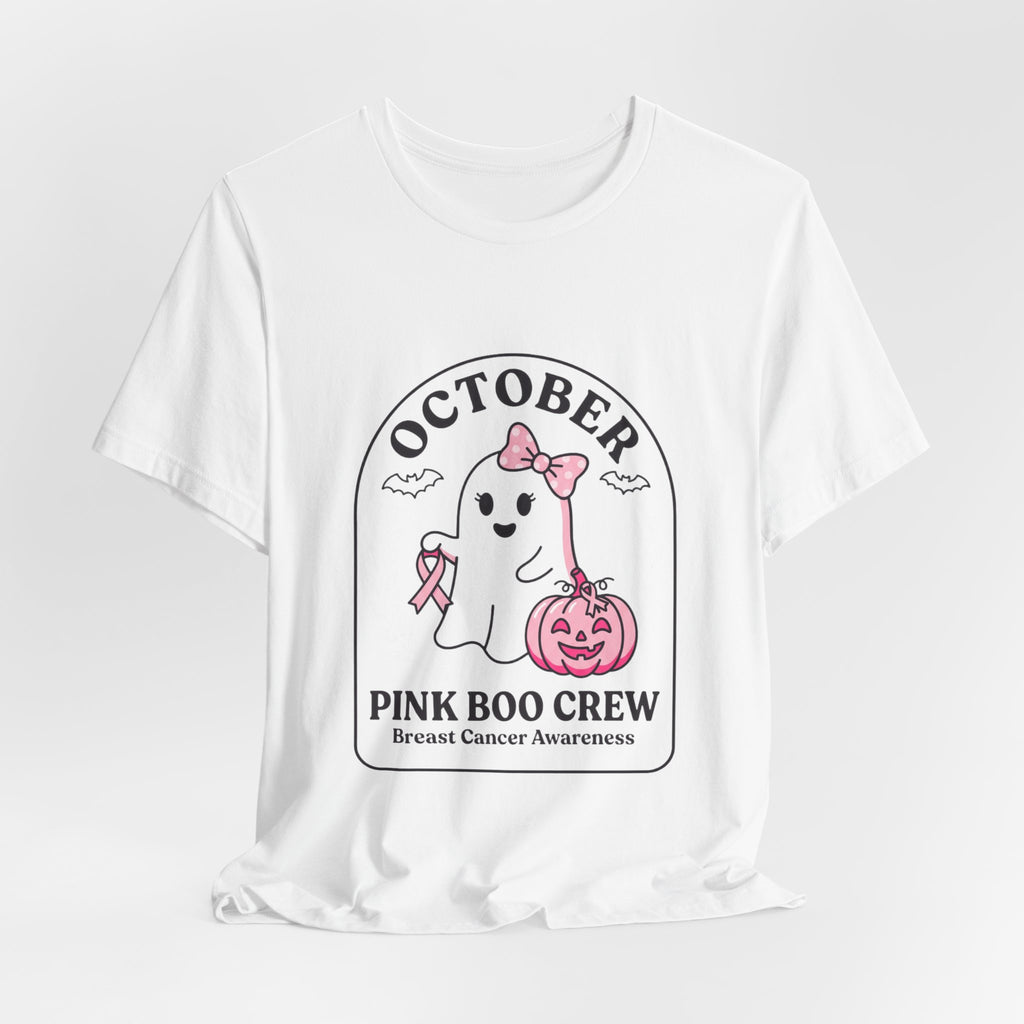 Pink Boo Crew October Ghost T-Shirt | Breast Cancer Awareness Ribbon