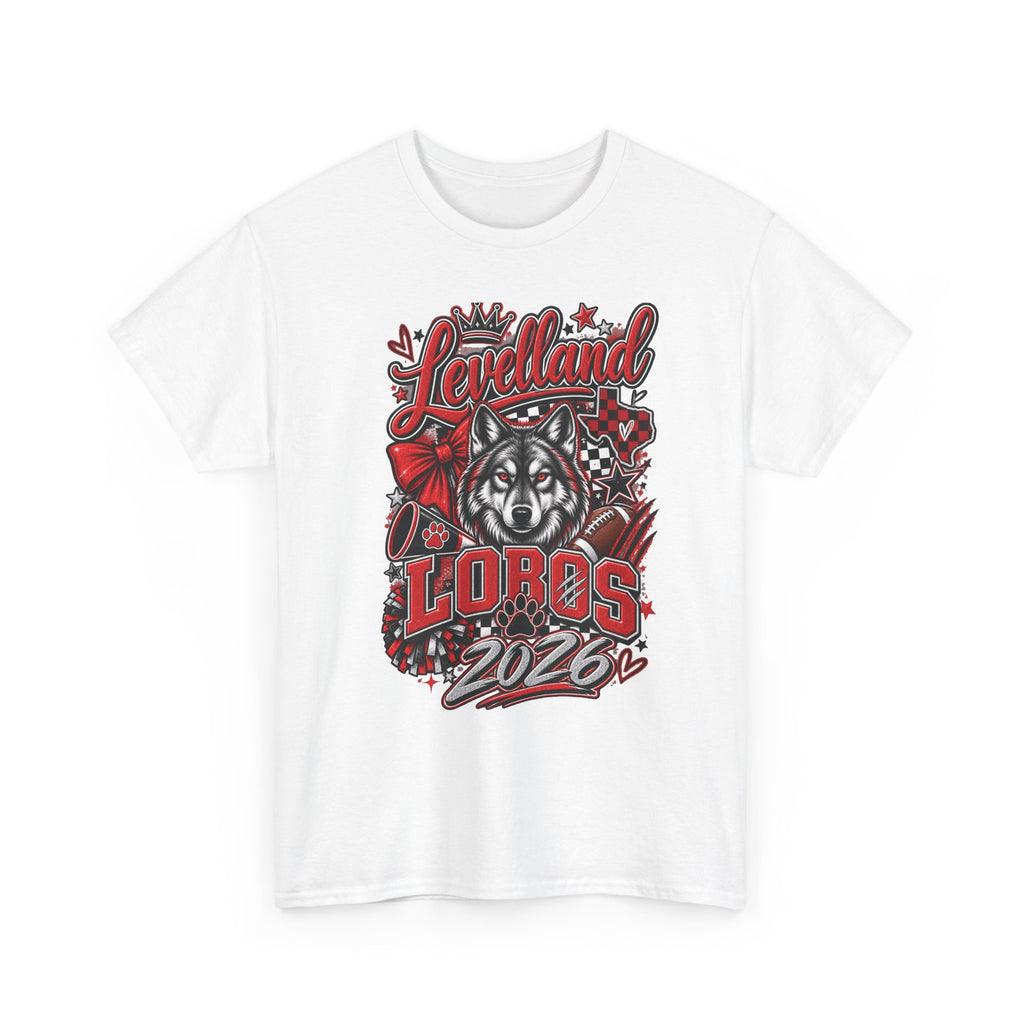 Levelland Lobos 2026 Graphic Tee — Red & Black Wolf School Spirit Shirt