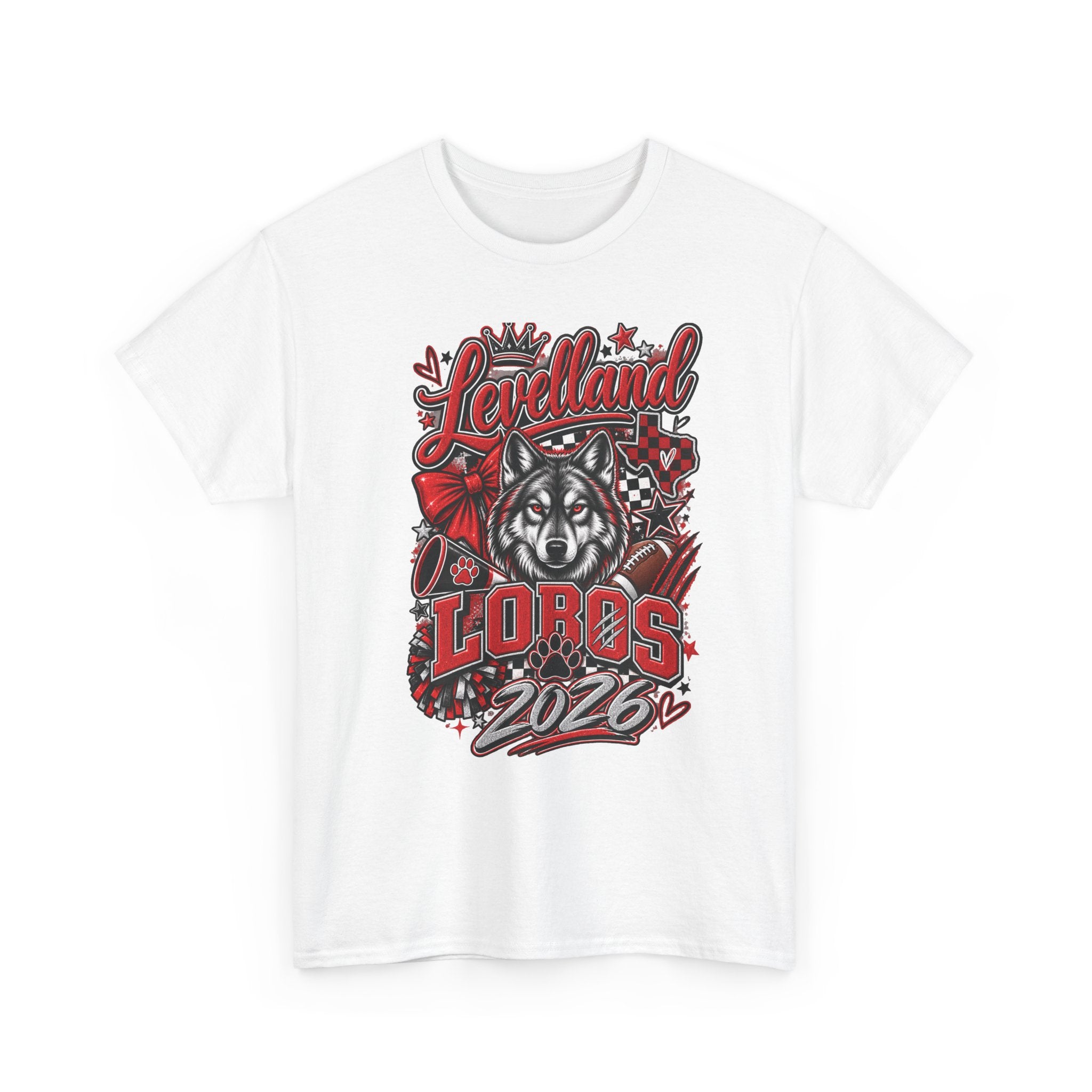 Levelland Lobos 2026 Graphic Tee — Red & Black Wolf School Spirit Shirt
