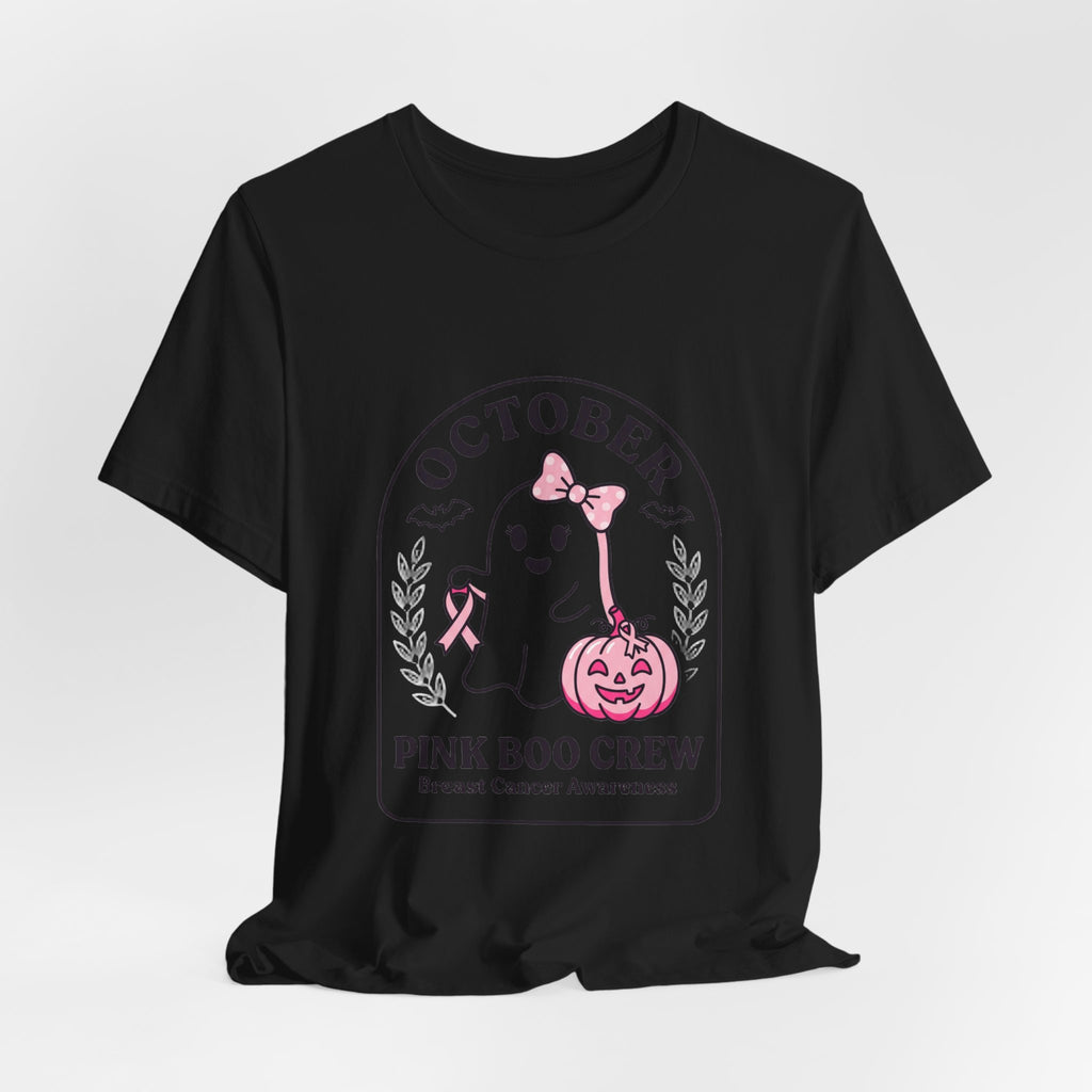 Pink Boo Crew October Ghost T-Shirt | Breast Cancer Awareness Ribbon