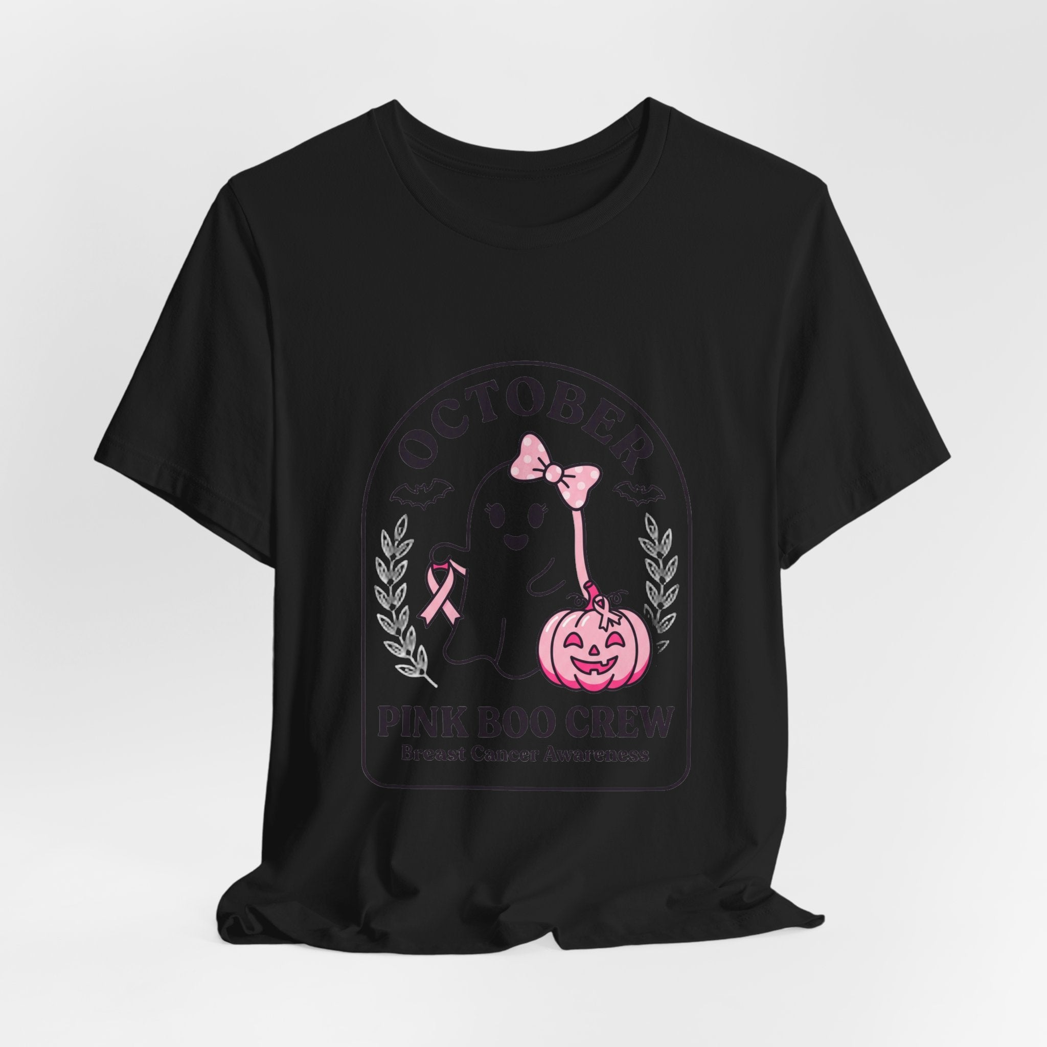 Pink Boo Crew October Ghost T-Shirt | Breast Cancer Awareness Ribbon