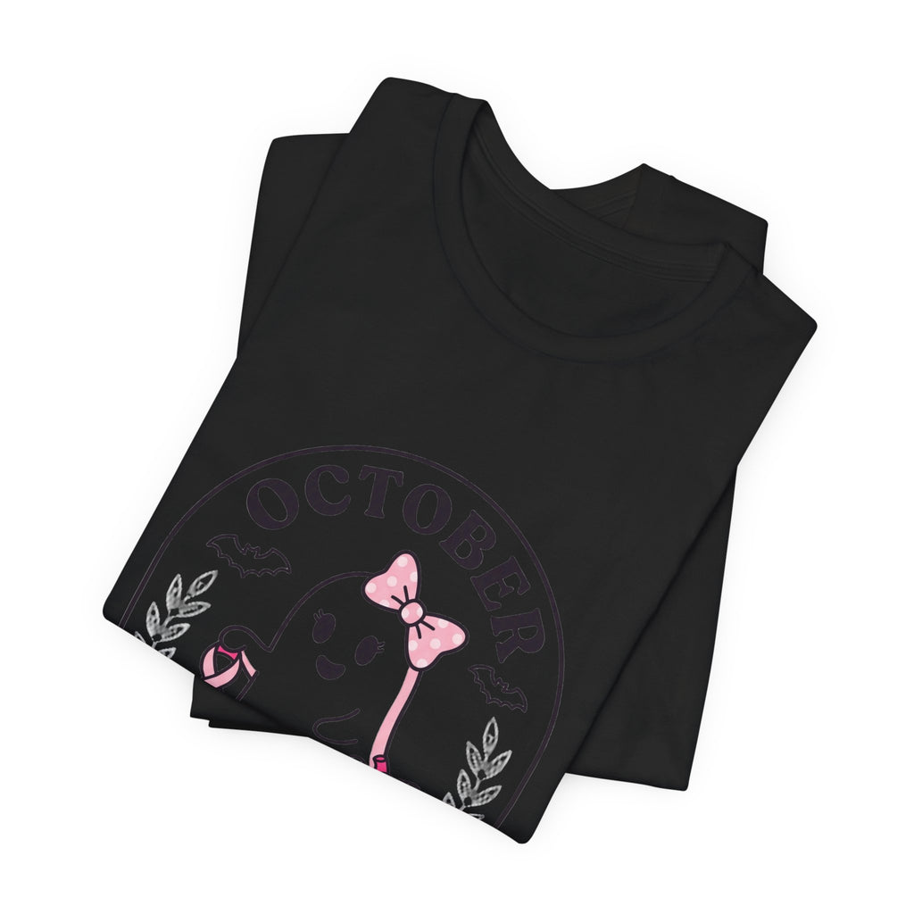 Pink Boo Crew October Ghost T-Shirt | Breast Cancer Awareness Ribbon