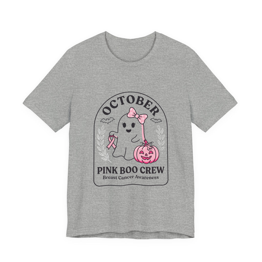 Pink Boo Crew October Ghost T-Shirt | Breast Cancer Awareness Ribbon