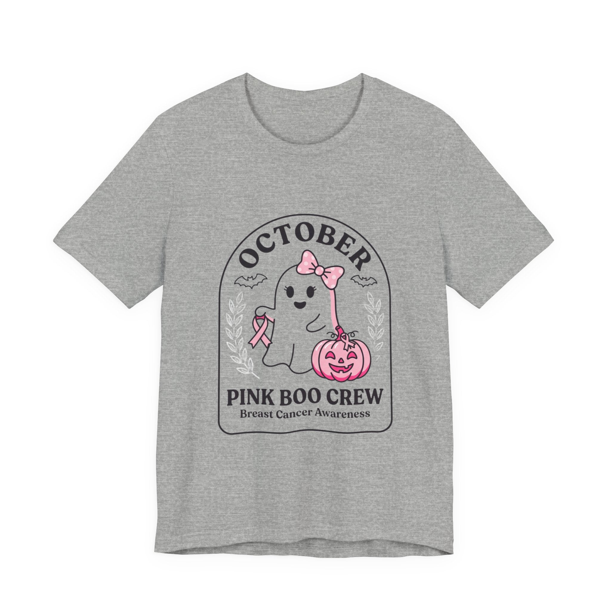 Pink Boo Crew October Ghost T-Shirt | Breast Cancer Awareness Ribbon