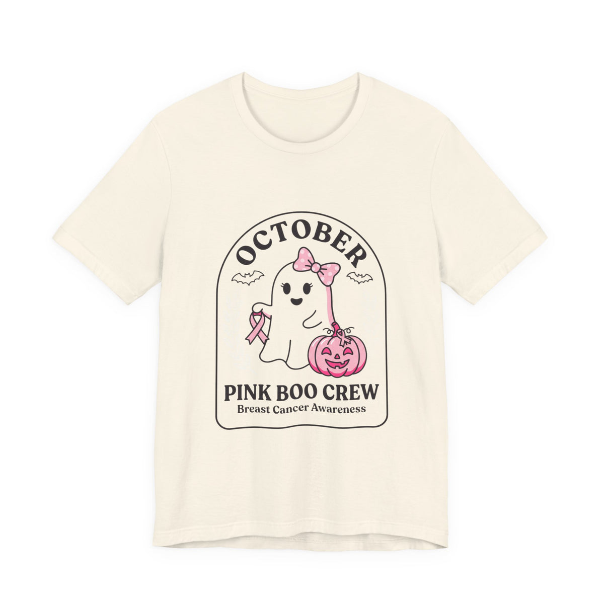 Pink Boo Crew October Ghost T-Shirt | Breast Cancer Awareness Ribbon