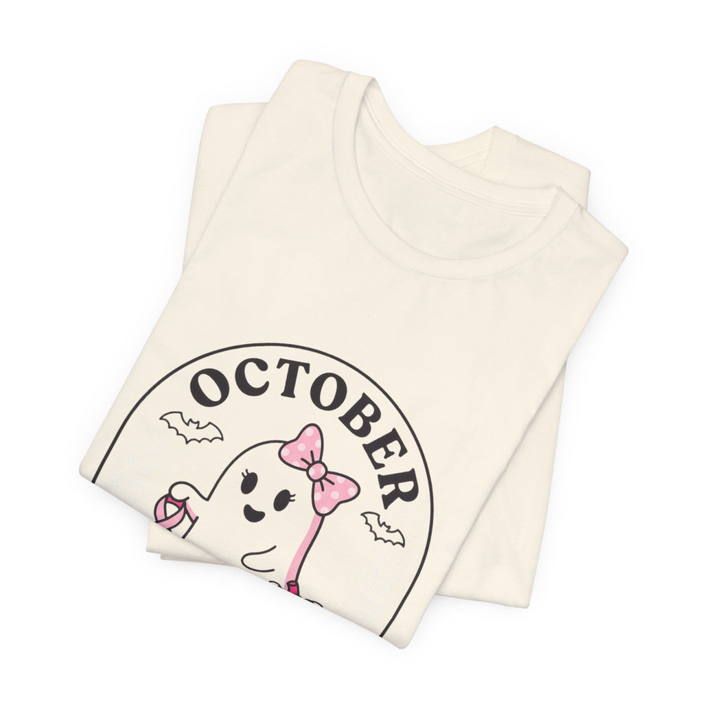 Pink Boo Crew October Ghost T-Shirt | Breast Cancer Awareness Ribbon