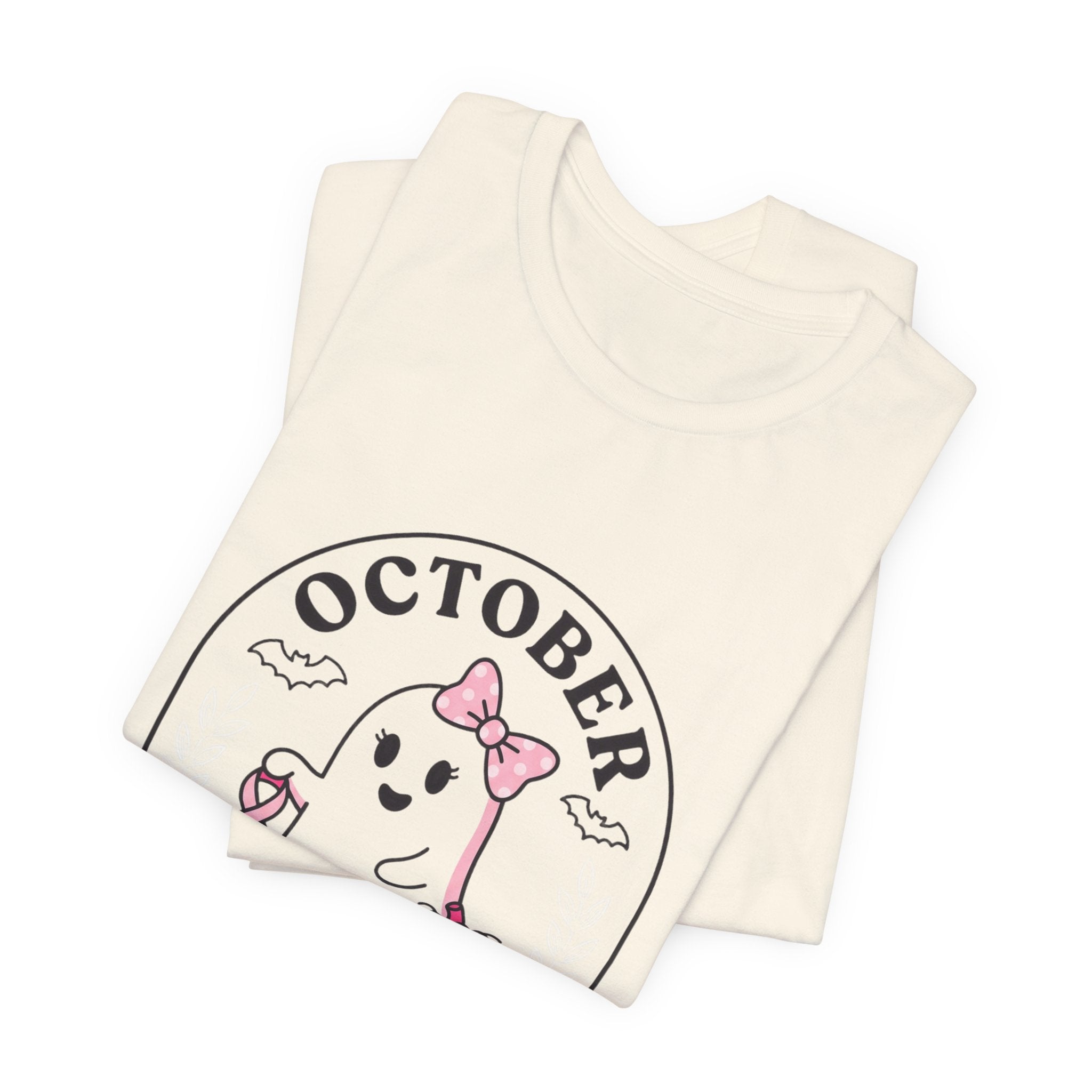 Pink Boo Crew October Ghost T-Shirt | Breast Cancer Awareness Ribbon