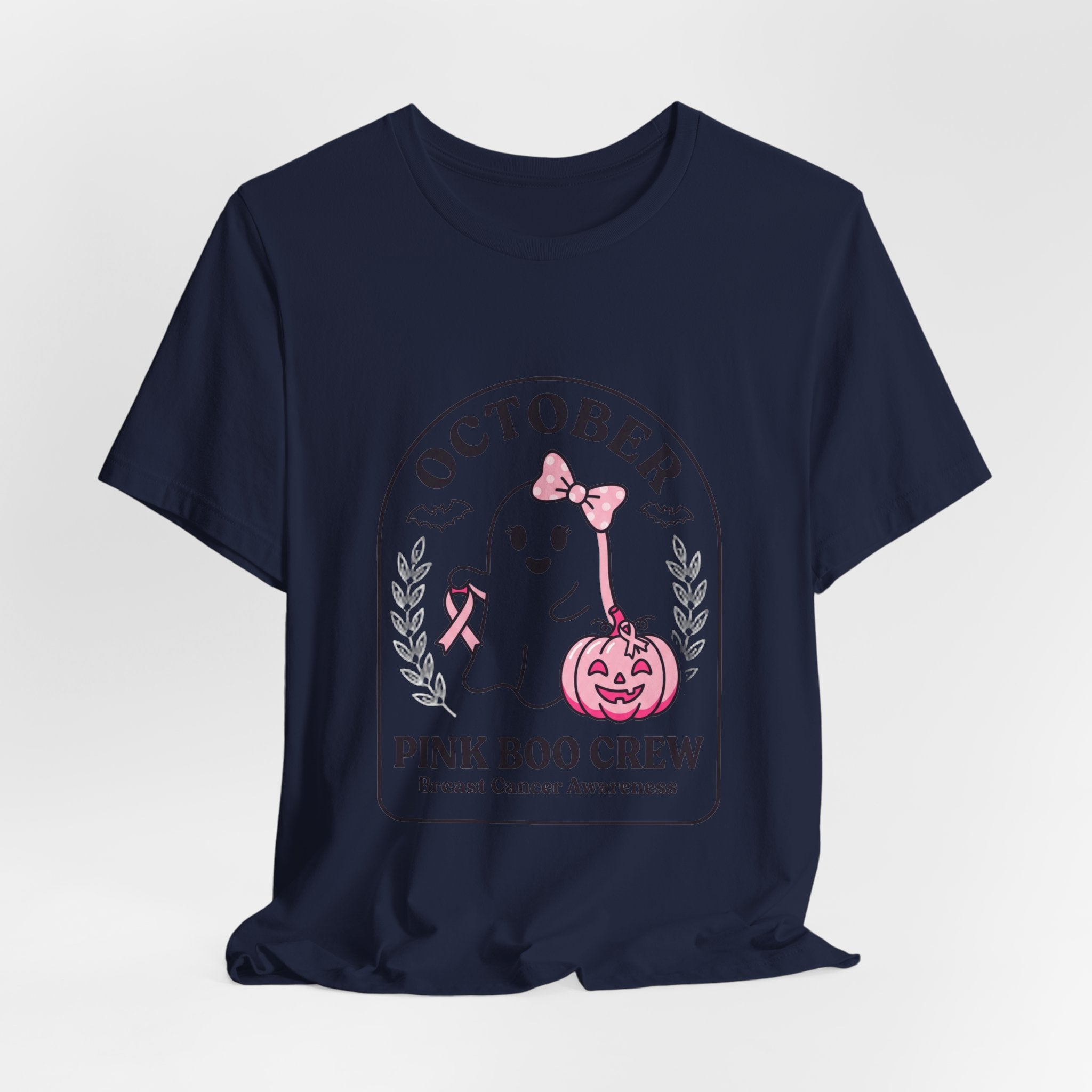Pink Boo Crew October Ghost T-Shirt | Breast Cancer Awareness Ribbon