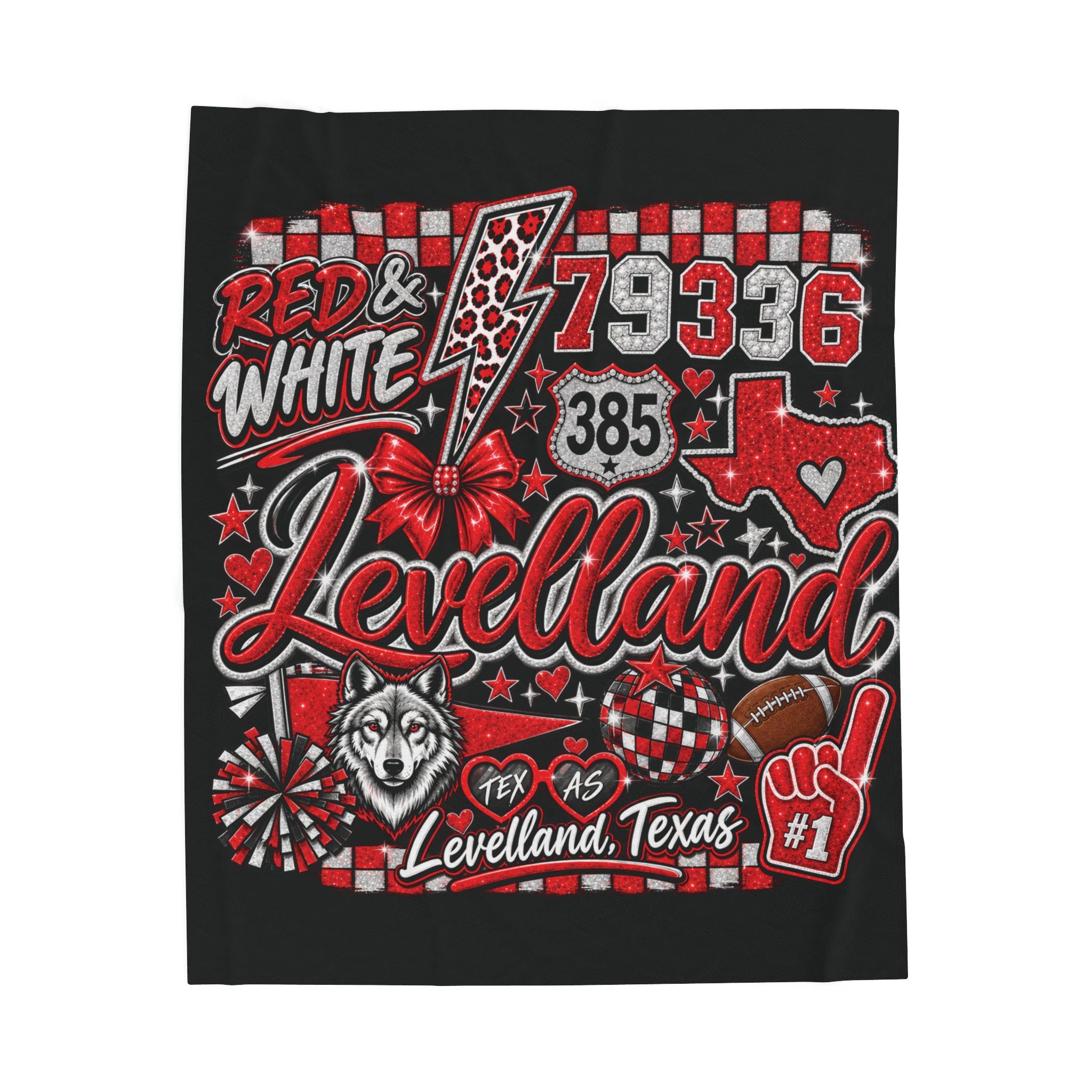 Levelland Lobos Spirit Plush Velveteen Blanket – Red, Black & White.”L