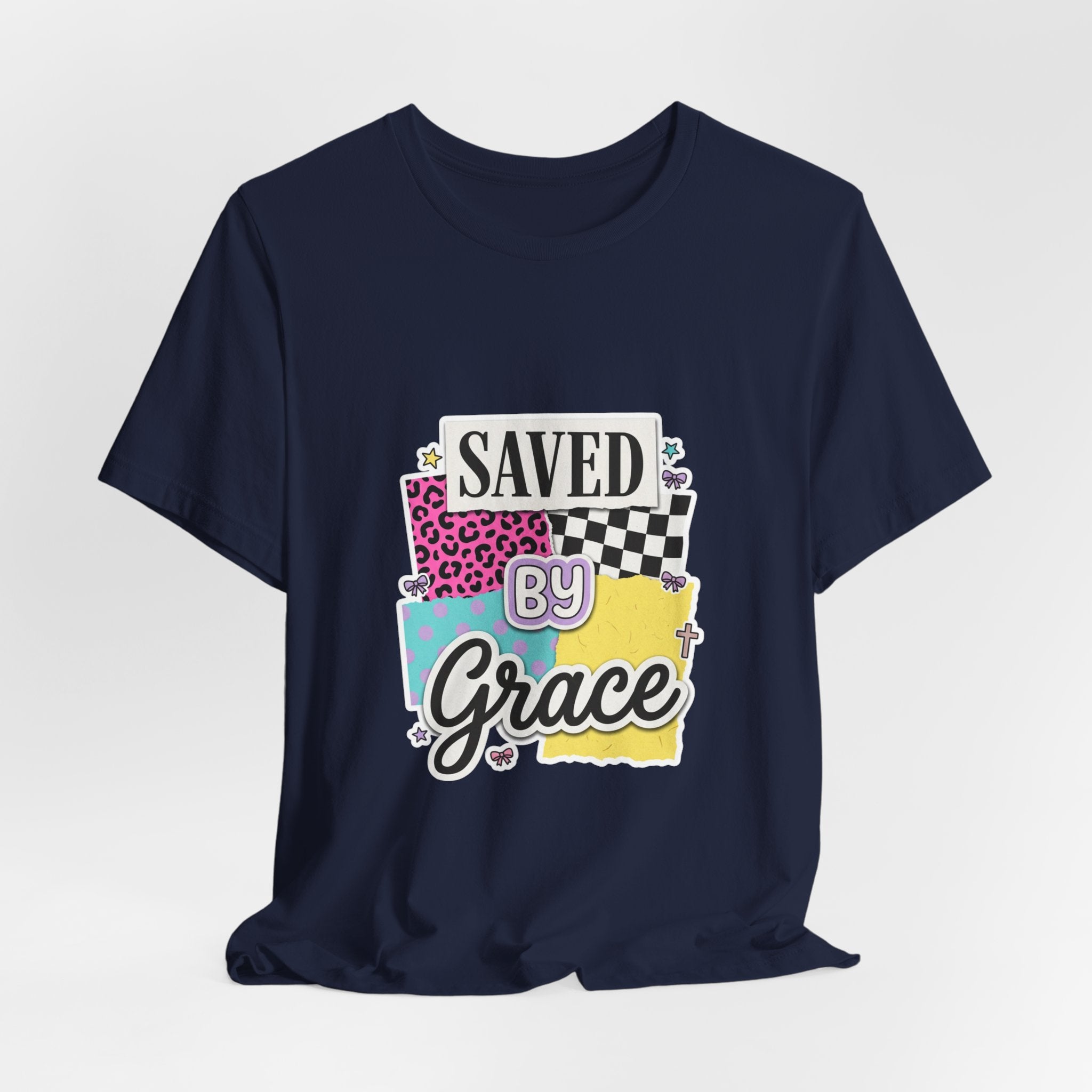 Saved by Grace Tee | Christian faith shirt, colorful scripture design