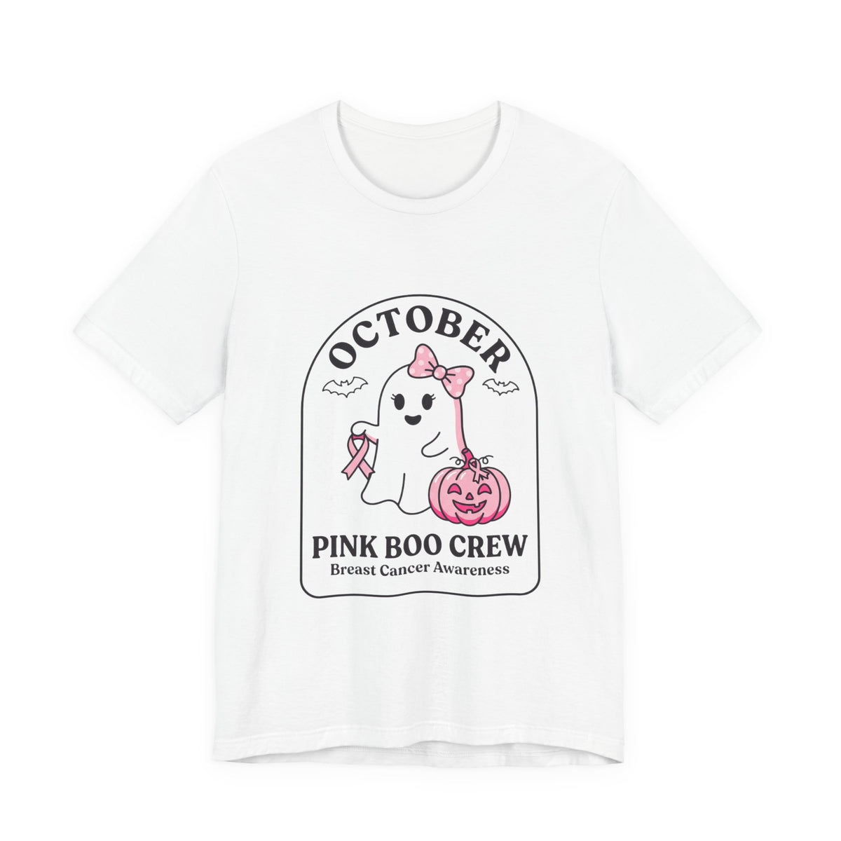 Pink Boo Crew October Ghost T-Shirt | Breast Cancer Awareness Ribbon