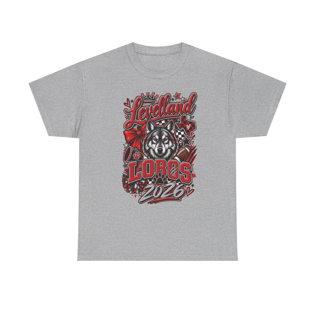 Levelland Lobos 2026 Graphic Tee — Red & Black Wolf School Spirit Shirt