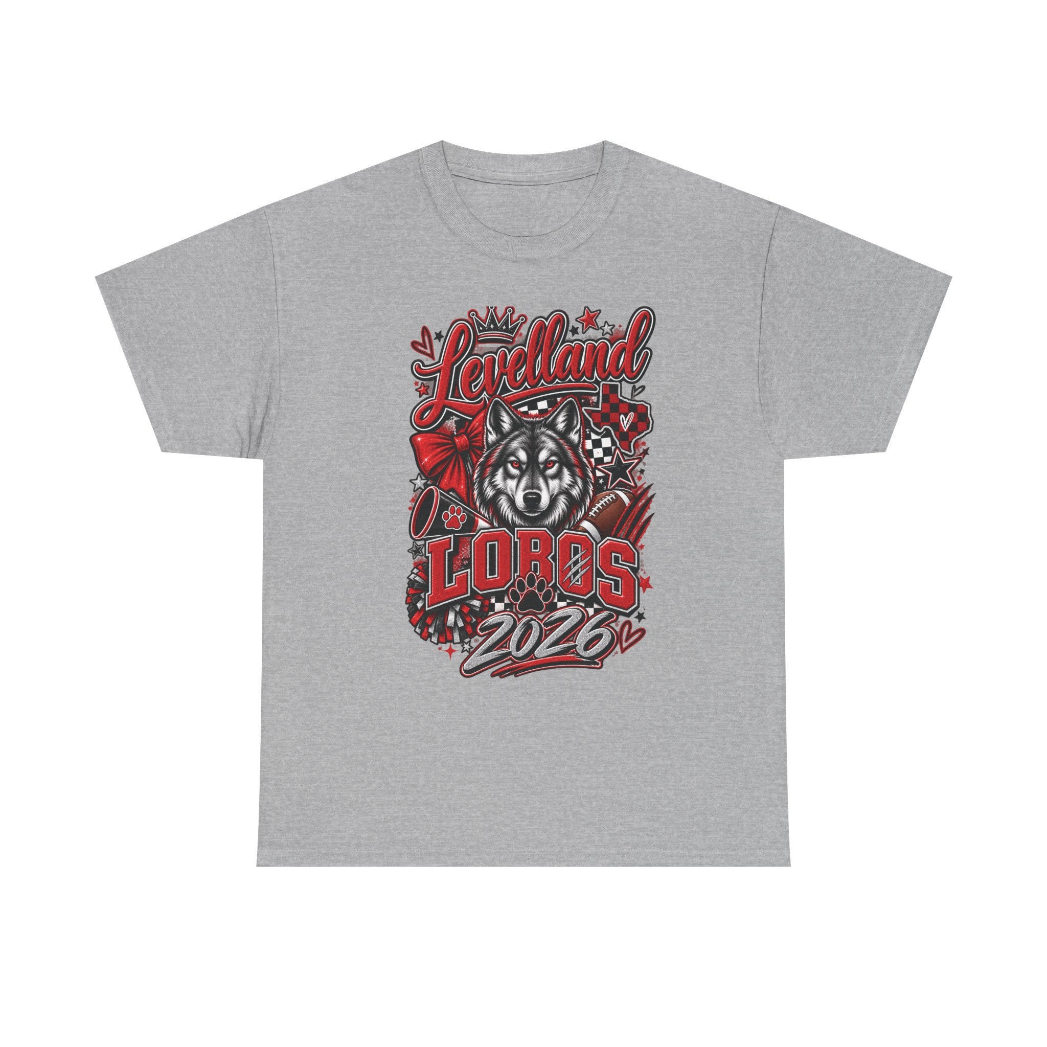 Levelland Lobos 2026 Graphic Tee — Red & Black Wolf School Spirit Shirt