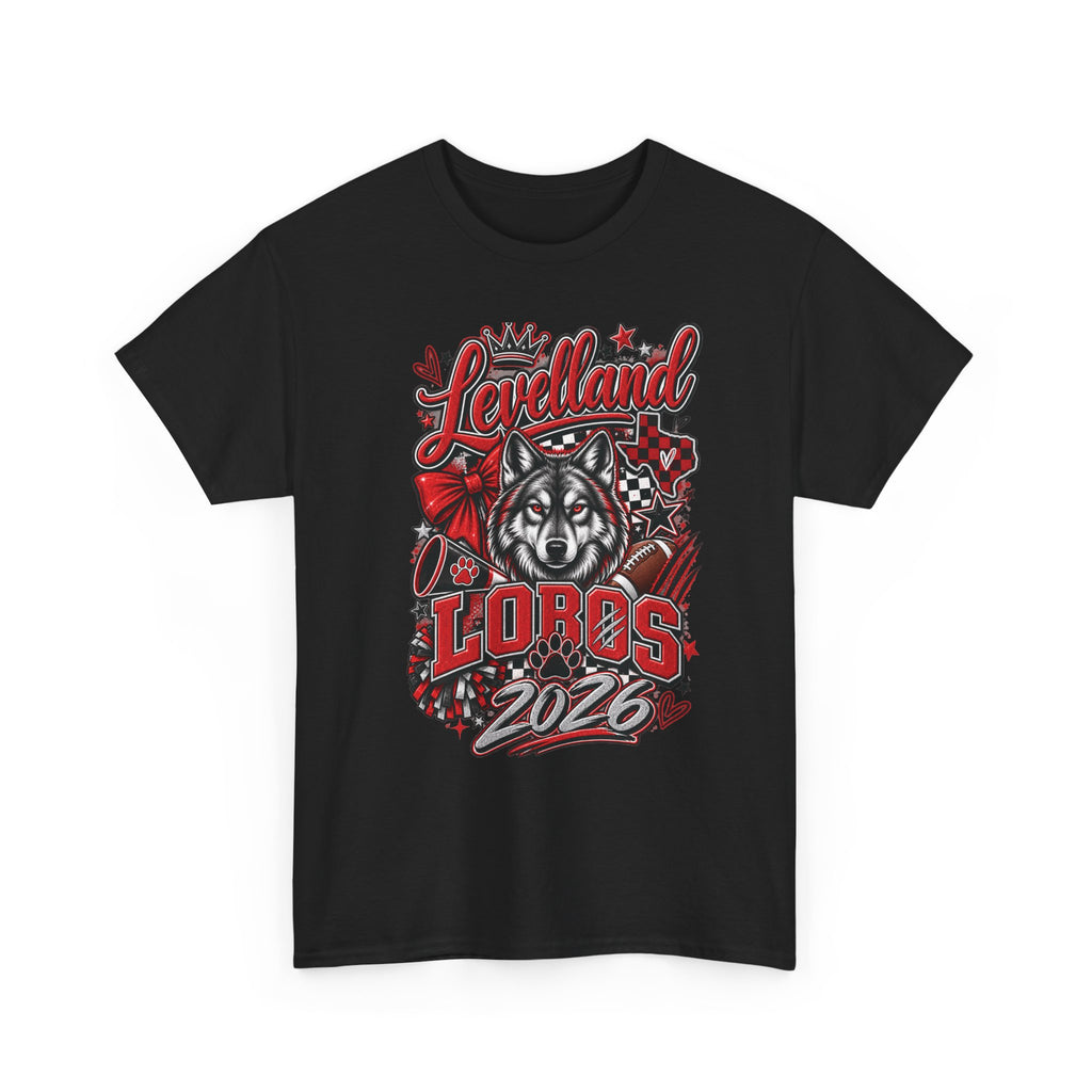 Levelland Lobos 2026 Graphic Tee — Red & Black Wolf School Spirit Shirt