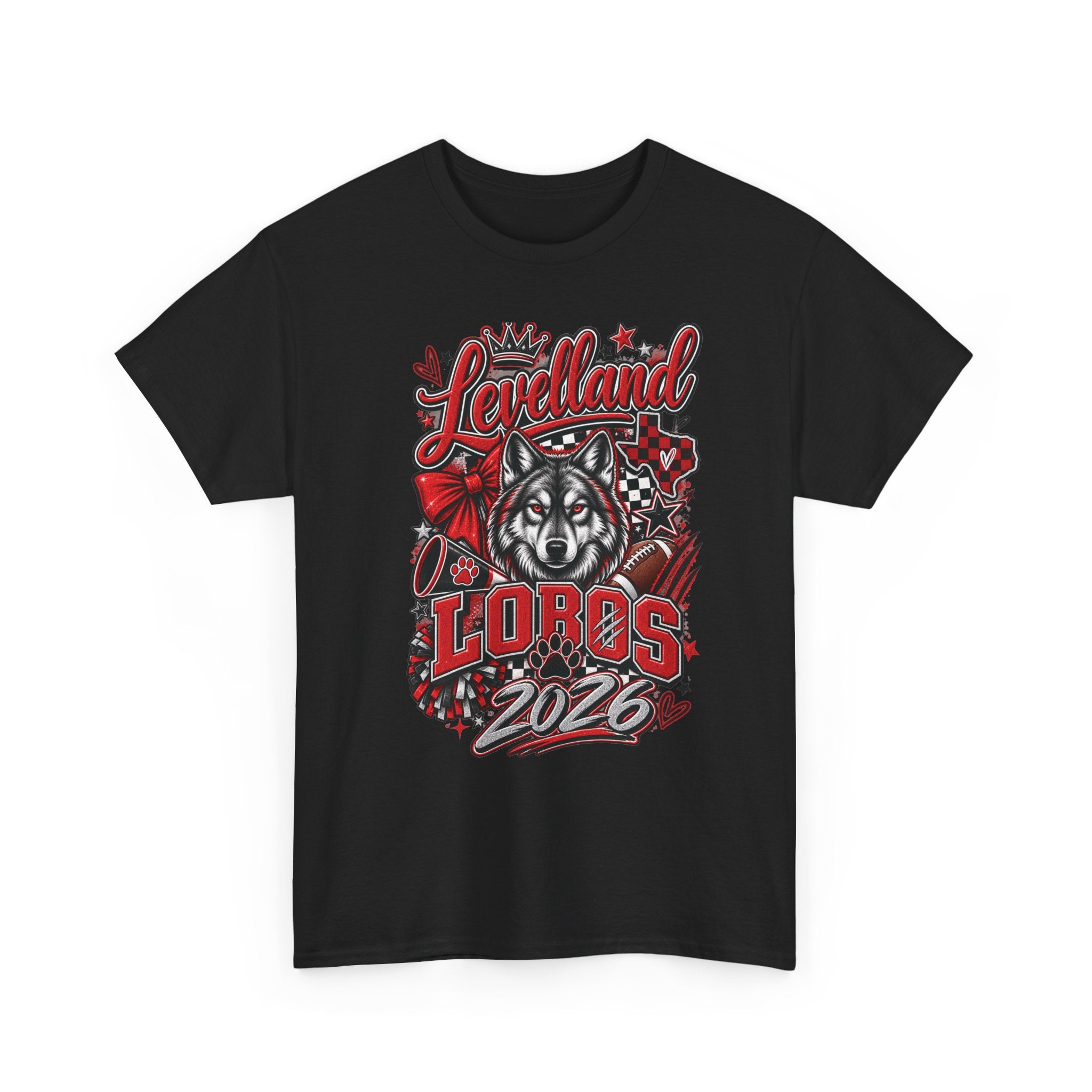 Levelland Lobos 2026 Graphic Tee — Red & Black Wolf School Spirit Shirt