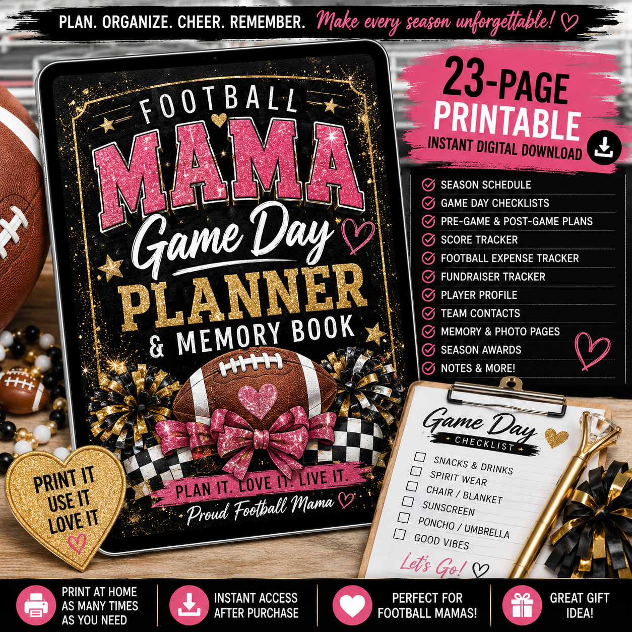 Football Mama Game Day Planner & Memory Book | 23-Page Printabl